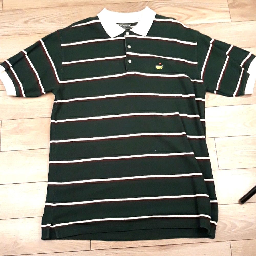 MASTERS Dark Green Striped Cotton Sz L Polo Mens Short Sleeve‎ Shirt
